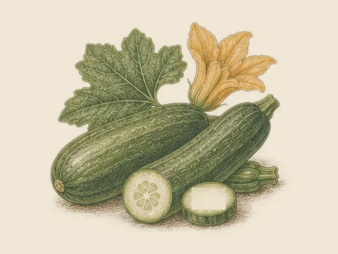 Illustration botanique de la courgette
